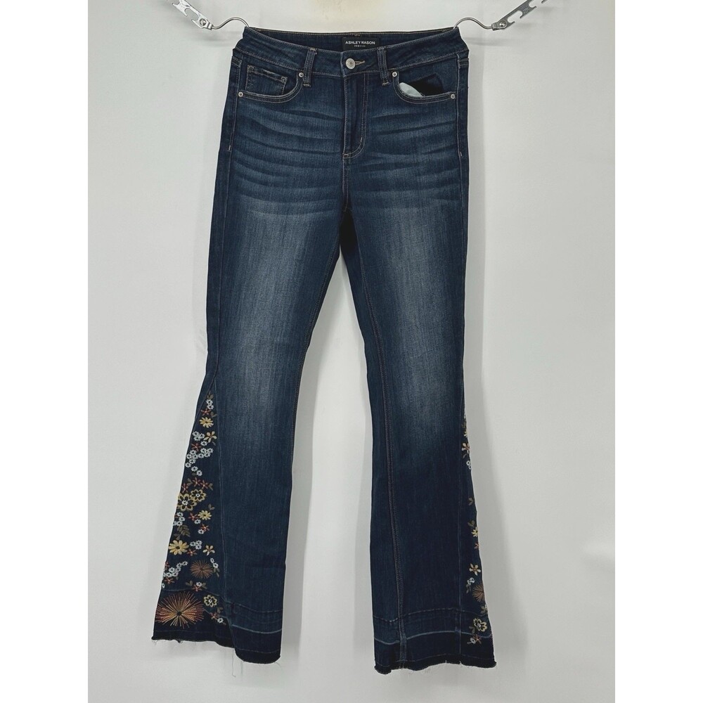 ASHLEY MASON PREMIUM Womens Blue Embroidered Flare Jeans Size 5/27 - Picture 8 of 13